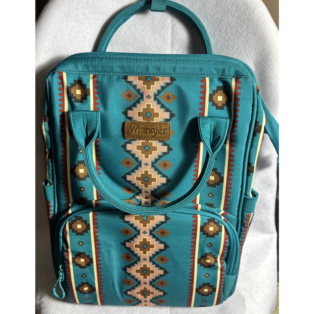 Wrangler Aztec Backpack Organized Turquoise Diaper Bag W/ Stroller Strap NIB